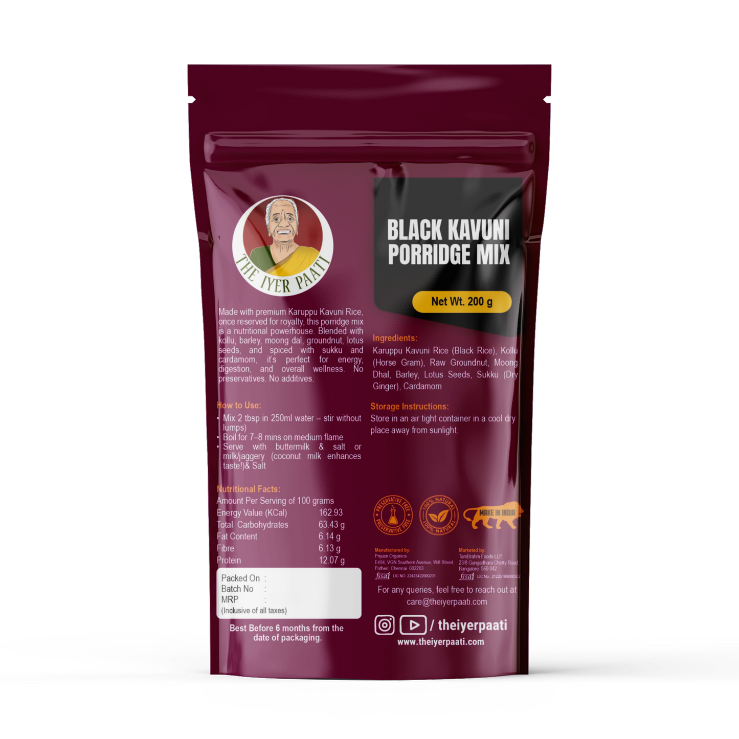 Karuppu Kavuni Porridge Mix (Black Kavuni Rice)