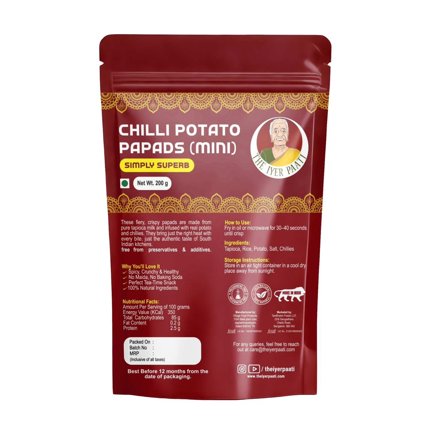 Chilli Potato Papads (Mini)