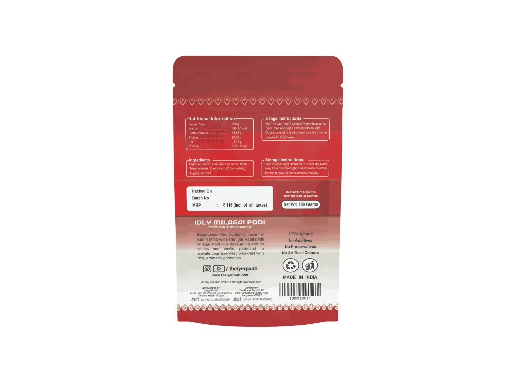 Idly Milagai Podi back 100g.webp